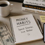 Money habit reset with budget planner, cash, and finance tools on a realistic workspace.